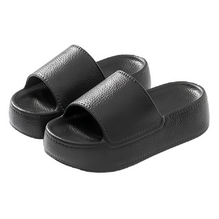 厚底皮紋拖鞋, 專櫃質感, EVA材質, 男女通用, 室內外兼用, 黑色, 240mm