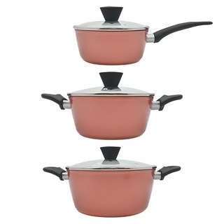 LocknLock 樂扣樂扣 IH鍋具組, 玫瑰金, 18 公分單柄湯鍋 + 20 公分雙耳湯鍋 + 24 公分雙耳湯鍋, 1組