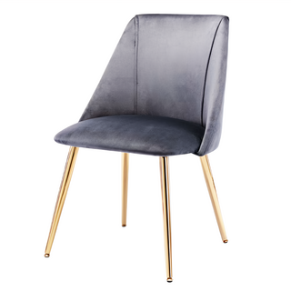 E-home 艾米 絨布直紋休閒餐椅 灰色 曲木+絨布+鍍金腳, 1個