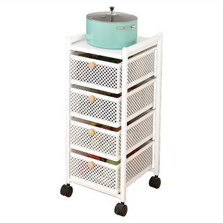 AOTTO 創意傢俱 工業風碳鋼四層抽屜式收納推車, 32.5 x 35.5 x 78.5cm 白色, 附萬向輪*4