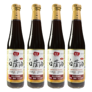 龍宏 白蔭油 日曝365天純釀醬油 古法傳統陶甕缸發酵熟成 100%純黑豆 無麩質過敏原 無添加防腐劑 、焦糖色素, 420ml, 4瓶