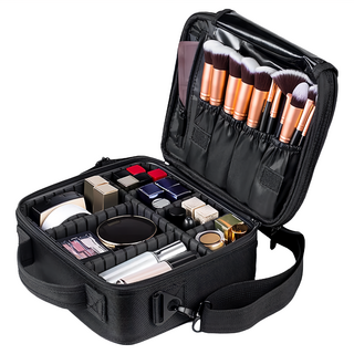 AHOYE 手提式多隔層旅用化妝包 (25*23*9cm) 收納包, 黑色, 1個