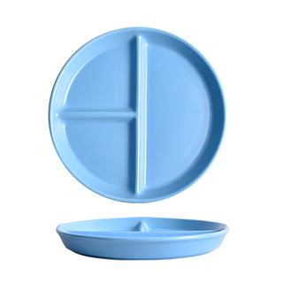 Homely Zakka 北歐陶瓷健康分隔餐盤 圓形 510g, 20 x 2.5cm, 藍色, 1個
