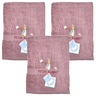PETER RABBIT 彼得兔 PR1251 精繡浴巾 純棉柔軟舒適 厚實蓬鬆吸水 精緻電繡LOGO, 顏色隨機, 3條