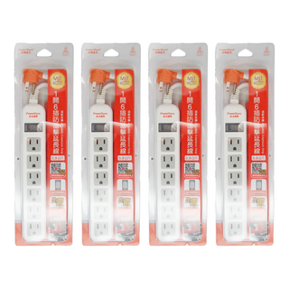PowerSync 群加 直立式1開6插防雷擊抗搖擺延長線 TS6ZW009, 0.9m, 白色, 4條