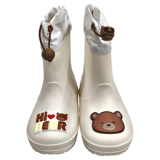 萌趣可愛兒童雨鞋 小熊 PVC, 米白色, 19cm
