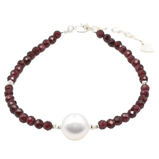 珍珠切角石榴石項鍊 80g，優雅氣質，閃耀光芒，簡約設計，輕盈舒適, 全長39.5cm + 延長鏈3.5cm, 石榴石