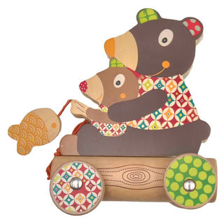 Ebulobo 熊抱抱手拉車, Woodours木頭玩具，18個月以上適用, 1組