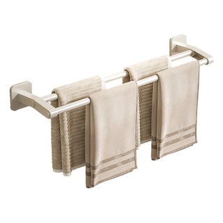 太空鋁免釘毛巾架 雙桿, 70cm, 白色, 1個