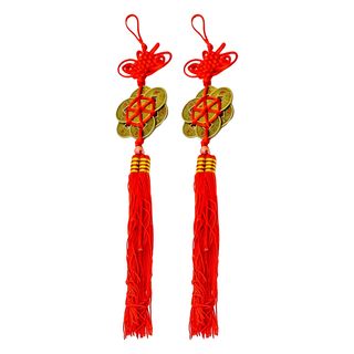 馥瑰馨盛 出入平安十帝錢掛件 (Set 2個), 總長32cm 銅幣直徑約2.3cm, 擋煞辟邪, 增旺財運, 紅