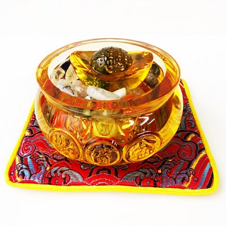 財神小舖 滿賺元寶 琉璃水晶聚寶盆擺件 WN-1004 旺運 約4cm X 7cm 含多種碎水晶, 1個