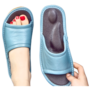 真皮頭層牛皮防滑厚底氣墊室內拖鞋, 27, 藍色, 1雙