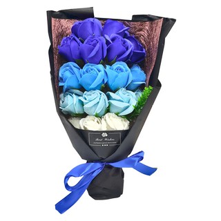 香皂花 仿真花 教師節禮物 18朵花束 禮盒裝 (紅色 粉色 寶藍 紫色 漸層粉 漸層紫) 38 x 20 x 12 cm, 埃及藍漸層, 1件