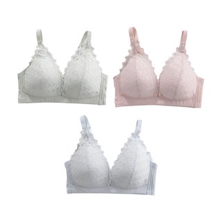 香草甜心 前開式蕾絲透氣薄墊無鋼圈哺乳內衣3件組 舒適透氣 撫平副乳 可調節肩帶 加寬設計不易滑落 柔軟, 40, 淺藍 + 粉色 + 淺綠