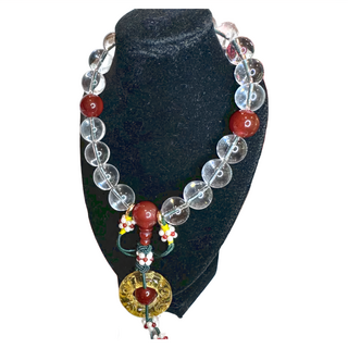 白水晶紅玉髓十八子手串