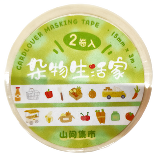 德德小品集 雜物生活家紙膠帶 15mm x 3m 2個, 山間集市, 1組