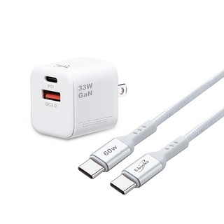 E-books B91 33W GaN氮化鎵+ 60W C to C 鋁製快充傳輸組, 白色, 1組