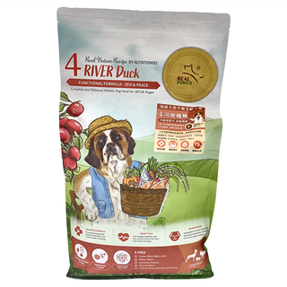 REAL POWER 瑞威 全齡犬 犬糧 4號河岸雁鴨, 安穩情緒配方, 適合各生長階段, 肉類 (鴨肉、鮭魚、干貝), 4kg, 1袋