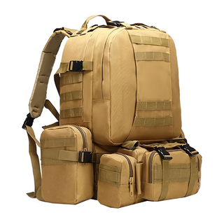 亨睿兄弟 多功能戰術包 50L 超大容量 防水耐磨, 主包50 x 30 x 20cm + 前包34 x 14 x 18cm + 側包20 x 16 x 10cm, 卡其色