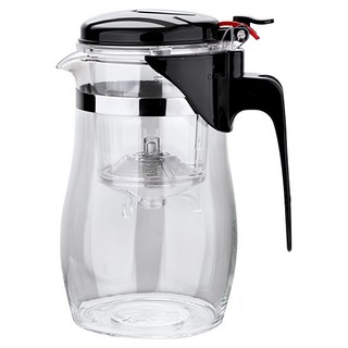 一鍵過濾耐熱玻璃飄逸杯, 黑色/透明色, 1個, 750ml