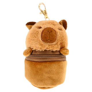 三麗鷗 水豚零錢包(圓筒型) 鑰匙圈掛飾 精緻刺繡工藝, 1入, 棕色, 4吋