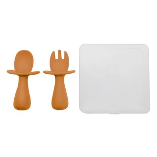 LALABY 寶寶叉匙組 方便攜帶的隨身盒, 湯匙 + 叉子, 黃色, 1組