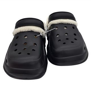 ego life 鈕扣配飾柔軟毛絨可拆卸EVA增高厚底洞洞鞋, 黑色, 39-40, 1雙