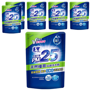 毛寶 PM2.5 天然植萃抗菌 洗衣精 補充包 7合1 草本抑菌, 2kg, 6包