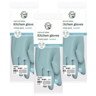 SINCERELY Frog 舒適乳膠廚房手套 灰藍色 3雙, M(31 x 20cm), 3包