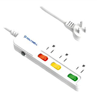 POLYWELL 寶利威爾 電源延長線 3孔, 270cm, PW15-T05-A028, 1個, 270m, 白色, 1條