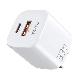 TOTU 拓途 雙孔 PD Type-C iPhone 33W GaN氮化鎵充電頭, 快速充電器, 白色, 1個