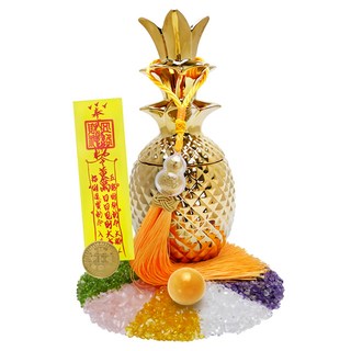 命運好好玩 財富旺翻天鳳梨聚寶陣 陶瓷聚寶盆 五色水晶碎石 好運黃玉球 八吉祥金錢母 強力催財符, 金旺財鳳梨, 1組