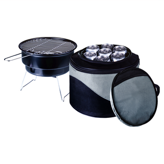 PICNIC TIME 便攜式燒烤保冷袋組 保冷袋x1 圓形木炭燒烤架x1, 黑/灰色, 19.54L