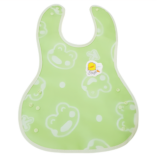 PiYOPiYO 黃色小鴨 防水擦拭成長圍兜 純棉三層紗布吸水 底層防水雙面可用 貼心下擺設計可調整承接袋, 綠色, 1件, 1件
