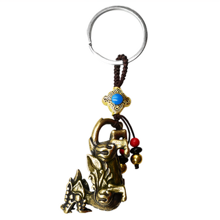 招財貔貅鑰匙圈，銅+硫化，貔貅(4.5cm*3.3cm)，吊飾尺寸:全長約10cm, DST-1067, 1個