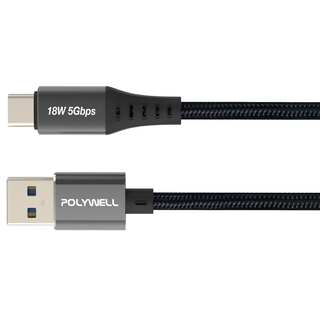 POLYWELL 寶利威爾 USB3.1 5Gbps Type-C對A 3A 充電傳輸線 18W, 2m, PW15-W45-M742, 1條