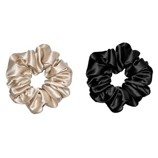 BébéSilk 頂級蠶絲無痕髮圈 無鑽款, 22 Momme 6A級長纖桑蠶絲, 直徑約3.5cm, 台灣製造, 香檳金 + 黑色