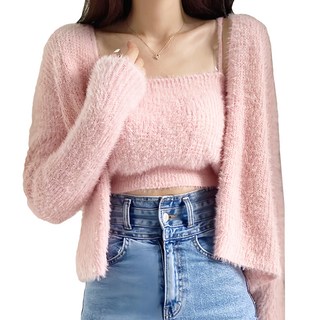 FB2378一套海馬毛外套組, 肩寬44cm 胸寬49cm 全長36cm 袖長51cm + 背心胸寬20~45cm 全長25cm, 粉