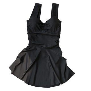 愛北鼻 女生裙裝泳衣 交叉美背兩件組 時尚顯瘦 舒適親膚, 1入, 黑色, L
