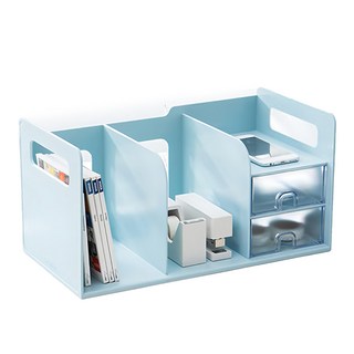 SYSmAX 希思美 三段多功能抽屜式組合書架 桌面收納盒 附帶筆筒, 薄荷藍, 1個