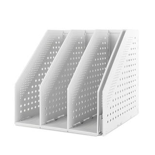 得力 開放式四段折疊雜誌箱, 節省空間 方便收納, PP材質 結構穩固, 圓潤倒角設計, 淺灰色, 1個