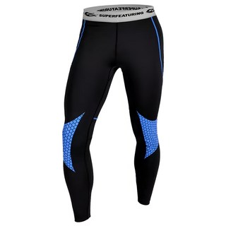 SUPERFEATURING 專業跑步三鐵Hicolor運動壓縮緊身褲 亮藍, XL, 藍線