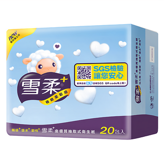 雪柔 金優質抽取式衛生紙, 觸感+吸水+韌性, 不含螢光劑, 產品可沖入馬桶, 20包, 3袋