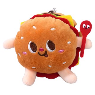 可愛食物絨毛鑰匙圈 Set 3, 短毛絨材質, 觸感滑順舒適, 速食造型伴你身邊, 10cm, 漢堡, 3個