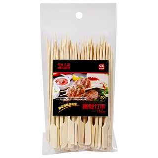 HIKARI 日光生活 鐵炮竹串 15cm 100支入 W086-L, 燒烤竹籤, 天然竹製, SGS檢驗合格, 1包
