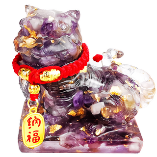 財神虎爺擺件，天然碎水晶，約6.2公分x6.2公分x4公分, 紫水晶, 1個