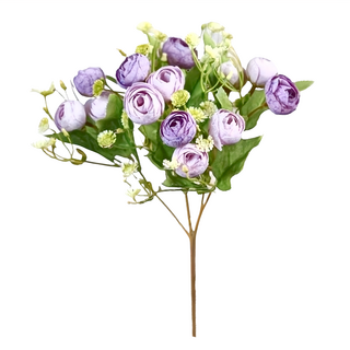 FLORAL M 法式花園仿真花花材 圓葉小玫瑰花束 1組 居家裝飾 持久綻放, 紫色