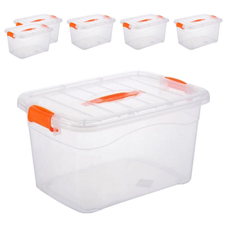 糖果色手提收納箱 帶滑輪, 透明, 6個