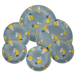 JUST HOME 日本製美濃燒檸檬熊餐碗6件組, 6件組(點心盤4個 + 湯盤2個), 檸檬熊, 1組