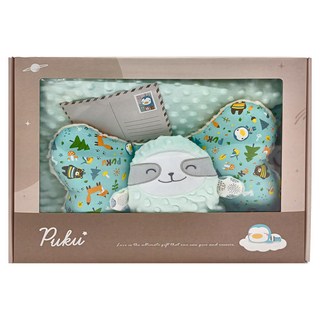 PUKU 藍色企鵝 星月暖暖樂豆禮盒, 樂豆枕(35 x 20 x 7cm) + 樂豆毯(75 x 100cm) + 玩偶(26 x 16cm), 森林綠
